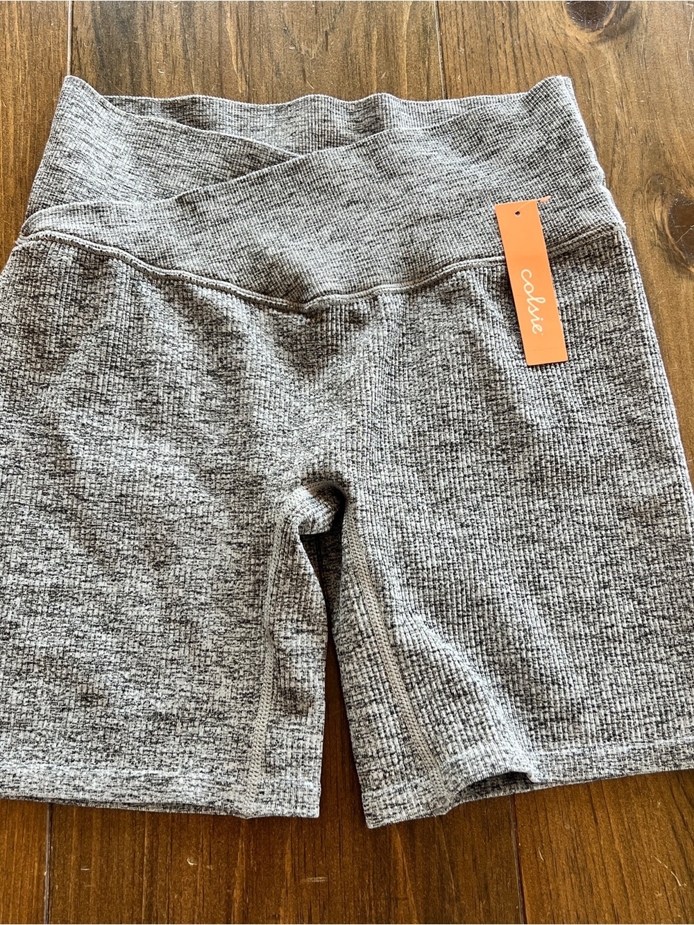 Colsie Heather Gray Ribbed High-Waist Bike Shorts-medium
